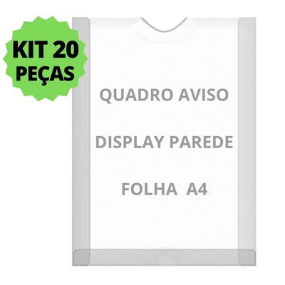 Display Parede Folha A4 Petg Cristal Quadro Aviso Kit 20 Pçs