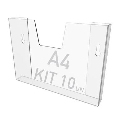 Kit 10 Displays Porta Folha Parede A4 Acrílico Ps Horizontal