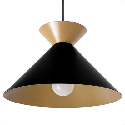 Lustre Pendente Blumenau Guto Minimalista E27 Bivolt Preto Com Dourado