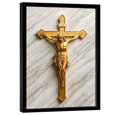 Quadro Decorativo Jesus Na Cruz Dourado