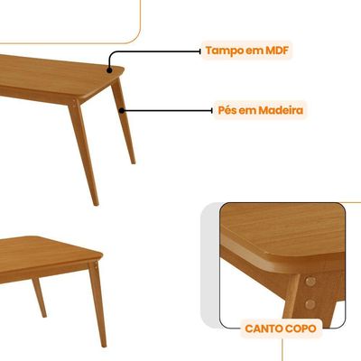 Mesa De Jantar Copper 180cm Tampo Com 6 Cadeiras Moderna Turim 07/naturalle/naturalle
