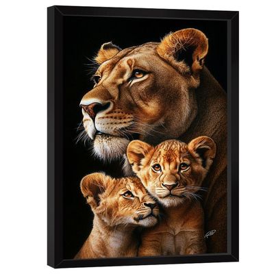 Quadro Decorativo Leoa E Dois Filhotes