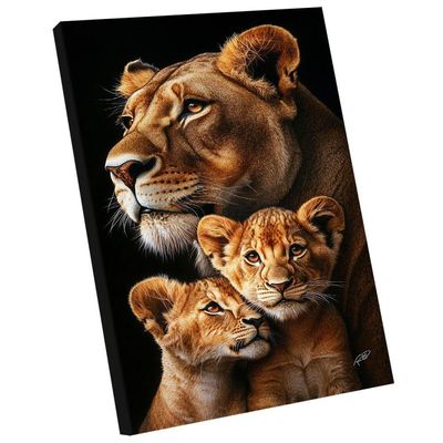 Quadro Decorativo Leoa E Dois Filhotes
