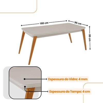 Mesa De Jantar Copper 180cm Tampo Mdf Vidro 6 Cadeiras Veludo Capuccino/off/nat/serig Off