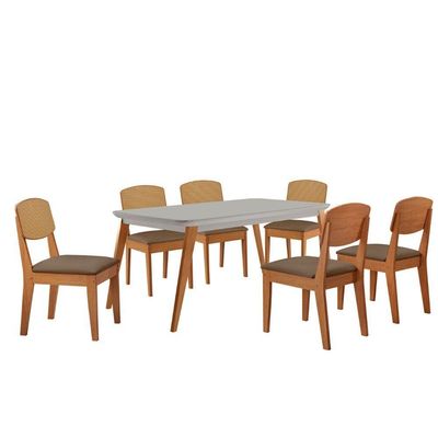 Mesa De Jantar Copper 180cm Tampo Mdf Vidro 6 Cadeiras Veludo Capuccino/off/nat/serig Off