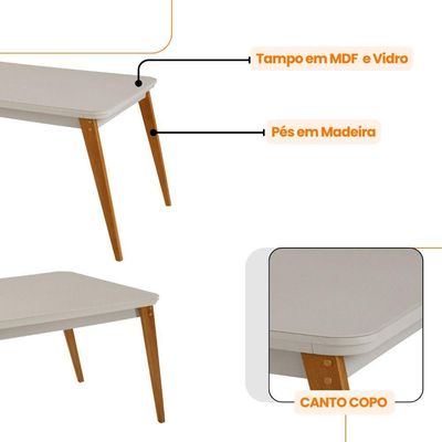 Mesa De Jantar Copper 180cm Tampo Mdf Vidro 6 Cadeiras Veludo Capuccino/off/nat/serig Off