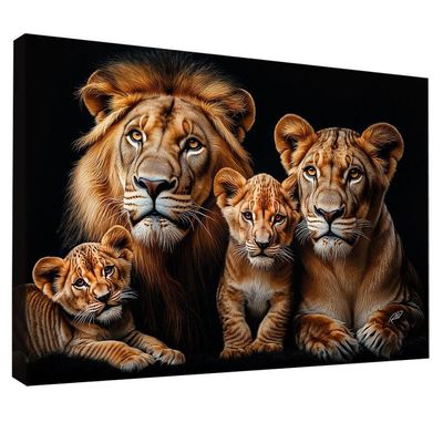 Quadro Decorativo Família De Leões No Preto