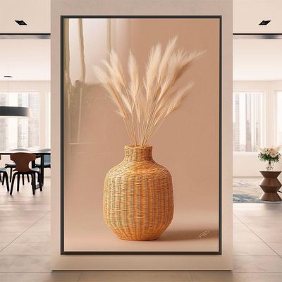Quadro Decorativo Vaso E Folhas De Trigo Minimalista