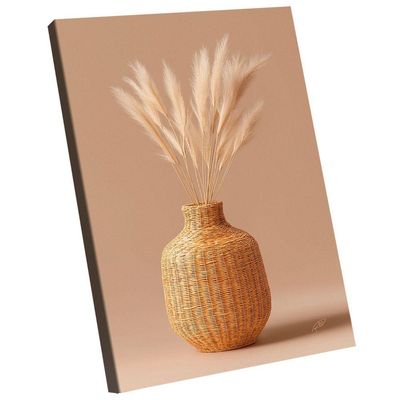 Quadro Decorativo Vaso E Folhas De Trigo Minimalista