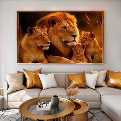 Quadro Decorativo Família Celestial De Leões