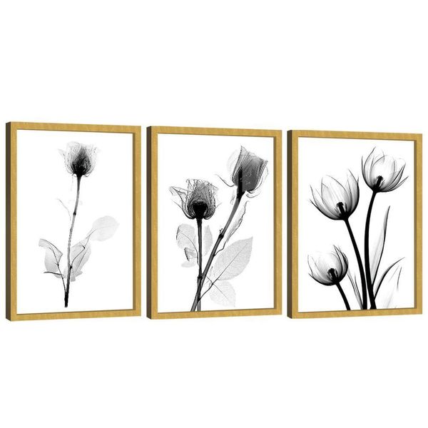 Quadro Decorativo Trio Flor Estilo Desenho