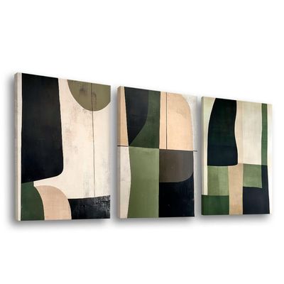 Quadro Decorativo Abstrato Geométrico Verde E Preto