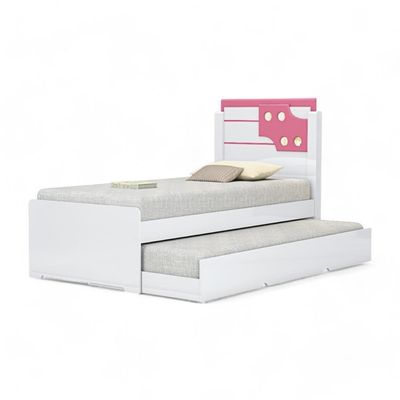 Cama Bibox Solteiro Com Aplique Luiza Branca E Rosa
