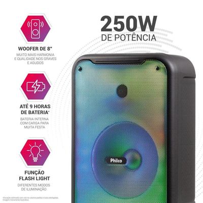 Caixa de Som Amplificada Philco Flash Lights 250W PCX3800 Bivolt