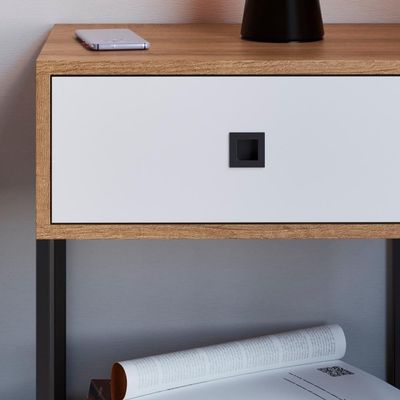 Mesa De Cabeceira Estilo Industrial 01 Gvt P1026 Mell Branco Pp Mell Branco