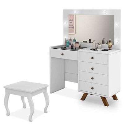 Penteadeira Camarim Luna Branco Com Banqueta - Móveis Luapa Branco