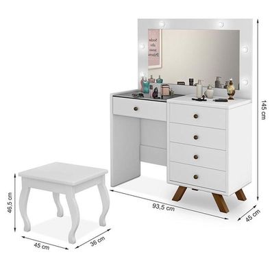 Penteadeira Camarim Luna Branco Com Banqueta - Móveis Luapa Branco