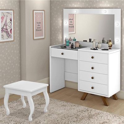 Penteadeira Camarim Luna Branco Com Banqueta - Móveis Luapa Branco