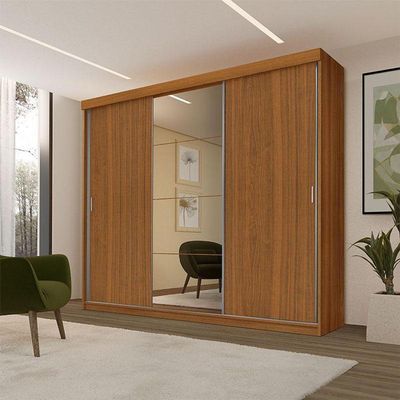 Guarda Roupa Casal Ambiente ímola 3 Portas De Correr Com Espelho Carvalho New - Luapa