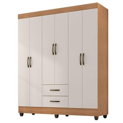 Kit Guarda-roupa Casal 6 Portas Com Cômoda Sapateira 4 Gavetas Lisa Nature/off White