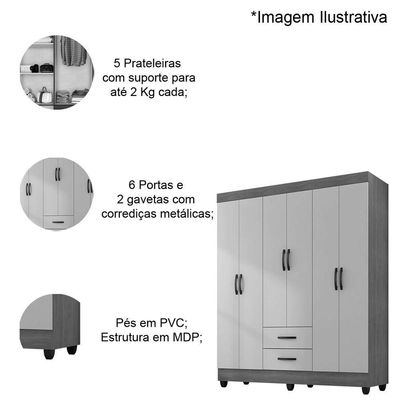 Kit Guarda-roupa Casal 6 Portas Com Cômoda Sapateira 4 Gavetas Lisa Nature/off White