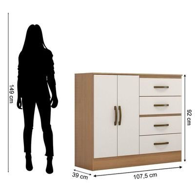 Kit Guarda-roupa Casal 6 Portas Com Cômoda Sapateira 4 Gavetas Lisa Nature/off White