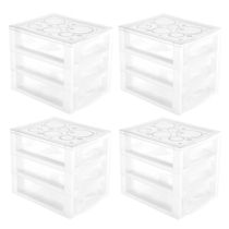 Kit 4 Gaveteiros Plásticos 3 Gavetas Ordene 16,5x13x13,5cm Porta Objetos Acessórios
