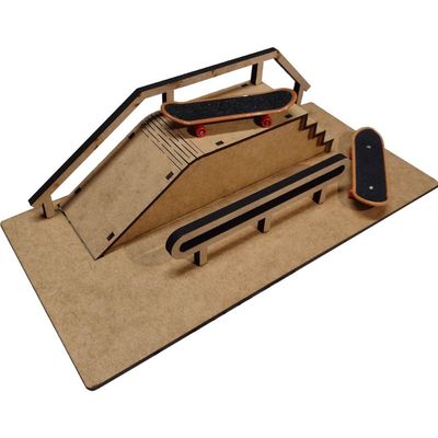Rampa de Skate de Dedo Pista Tech Deck com Corrimão Brinquedo MDF Cru Park Suporte Caixa