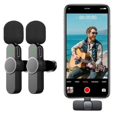 Microfone Lapela Duplo Sem Fio 2.4Ghz Compatível Android Galaxy Usb-C Type C