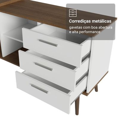 Kit 2 Peças Com Escrivaninha Em L 3 Gavetas E Armário Multiuso Com Vidro Rustic Branco Madesa