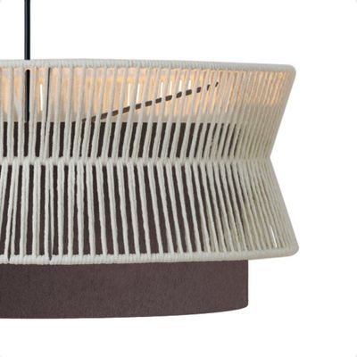 Lustre Pendente Blumenau Gaia Macramê 60cm E27 Bivolt Marrom Gold Com Bege