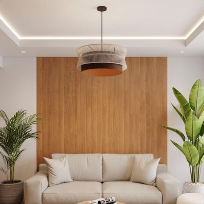 Lustre Pendente Blumenau Gaia Macramê 60cm E27 Bivolt Marrom Gold Com Bege