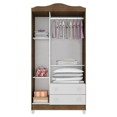 Quarto De Bebê Ariel 3 Portas Com Gaveteiro E Berço Lara Branco Acetinado Amadeirado – Carolina