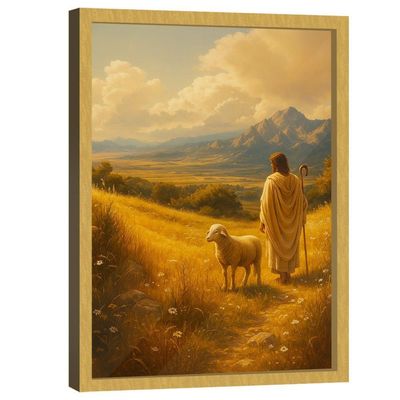 Quadro Decorativo Jesus E Cordeiro No Pasto