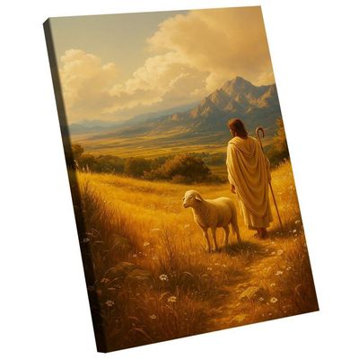 Quadro Decorativo Jesus E Cordeiro No Pasto