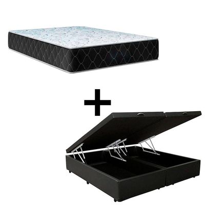 Cama Box Baú King 193 Tecido Sintético Preto Com Colchão Marrocos - Poliéster - Espuma D33 30cm