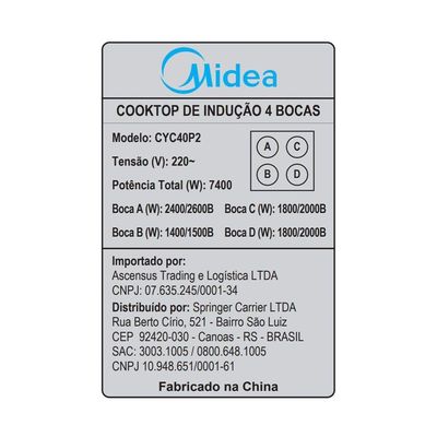 Cooktop 4 Bocas De Indução Even Pro Midea CYC40P2 220V