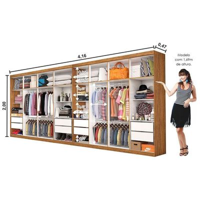 Closet Casal Duplo Rubi Premium 16 Portas Plus 8 Gavetas Cinamomo Branco