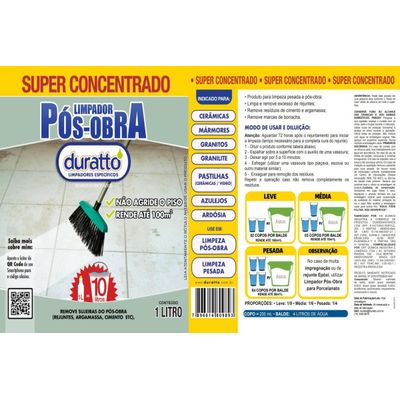 Limpador Pós-obra Duratto Super Concentrado 1l