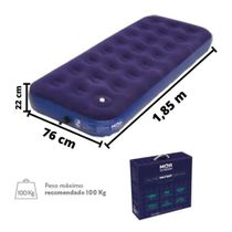 Colchao Inflavel Solteiro Mor Inflador Embutido Cor Azul