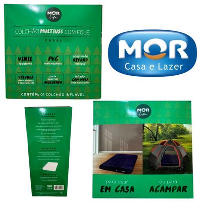 Colchão Inflável Casal Com Inflador Acoplado Multiuso Azul