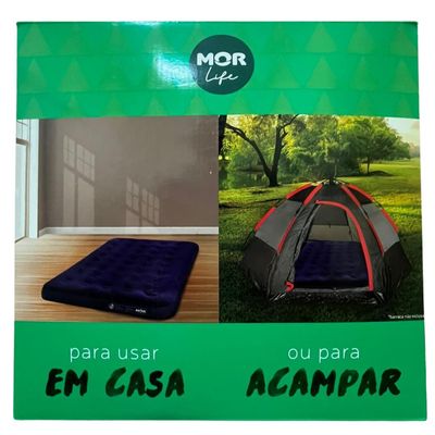 Colchão Inflável Casal Com Inflador Acoplado Multiuso Azul