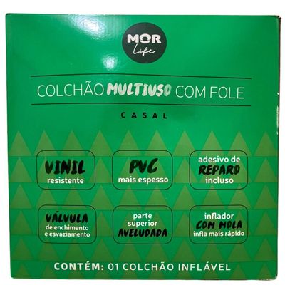 Colchão Inflável Casal Com Inflador Acoplado Multiuso Azul