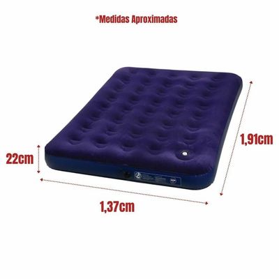 Colchão Inflável Casal Com Inflador Acoplado Multiuso Azul