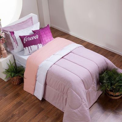 Kit Edredom Linho Colorful Solteiro Cor:rosa