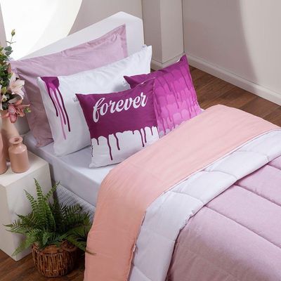 Kit Edredom Linho Colorful Solteiro Cor:rosa