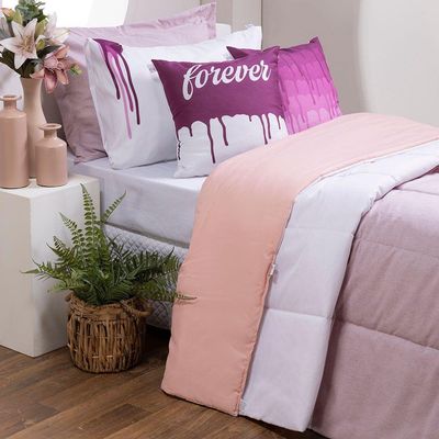 Kit Edredom Linho Colorful Solteiro Cor:rosa
