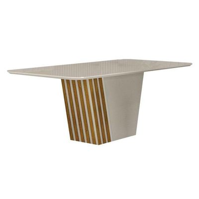 Mesa De Jantar Liz 1,80 Com Vidro Off White Freijó Off – Leifer Móveis