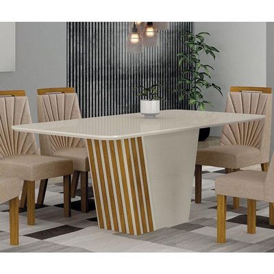Mesa De Jantar Liz 1,80 Com Vidro Off White Freijó Off – Leifer Móveis