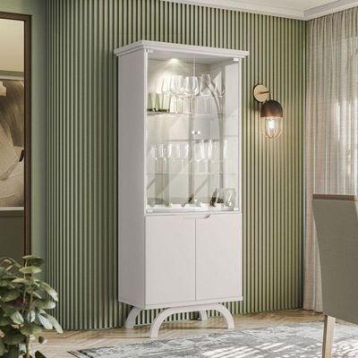 Cristaleira E Aparador Buffet Vicenza Com Espelho Isadora Off White – New Ceval